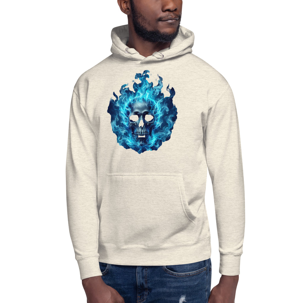 Blue flaming skull Unisex Hoodie — Oatmeal Heather — front