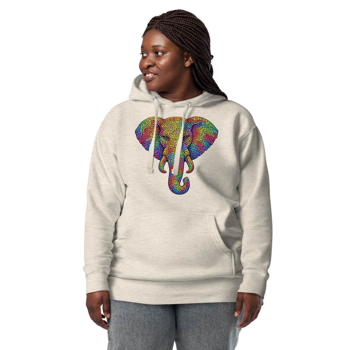 Elephant Face Maze Unisex Hoodie — Oatmeal Heather — front
