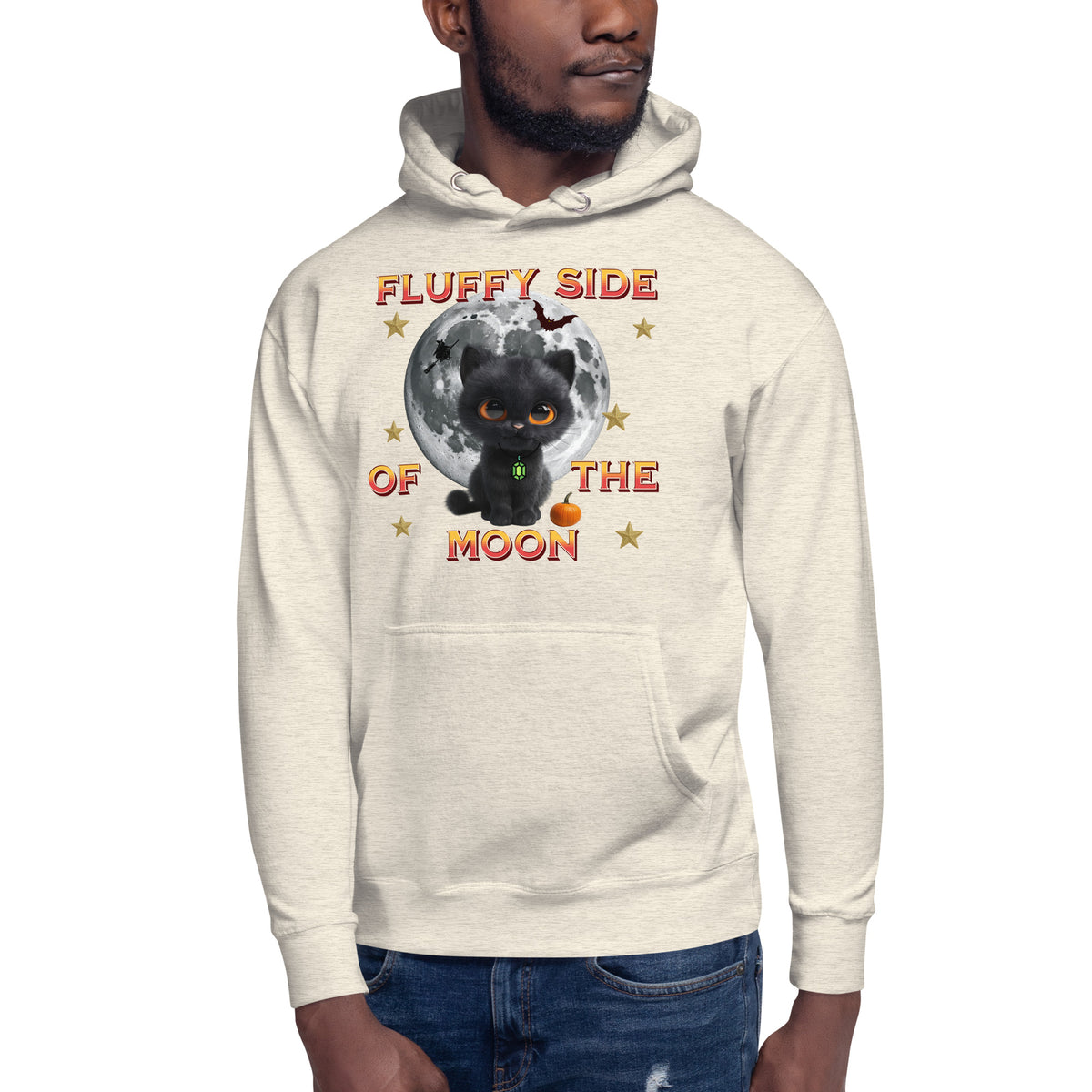 Fluffy Halloween Kitty Unisex Hoodie — Oatmeal Heather — front