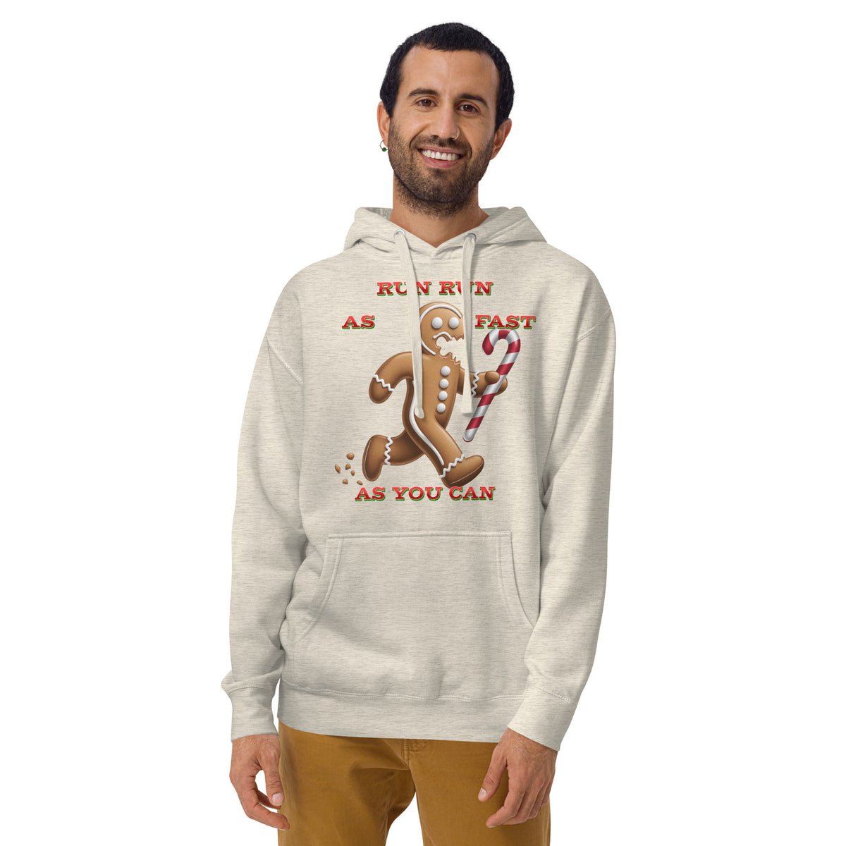 Gingerbread Man Unisex Hoodie — Oatmeal Heather — front