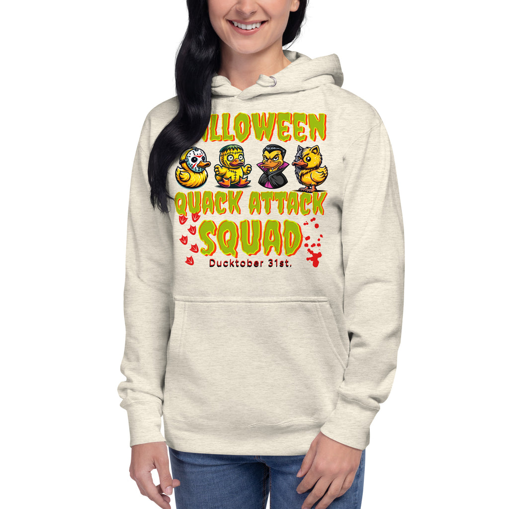 Halloween Quack Attack Unisex Hoodie — Oatmeal Heather — front