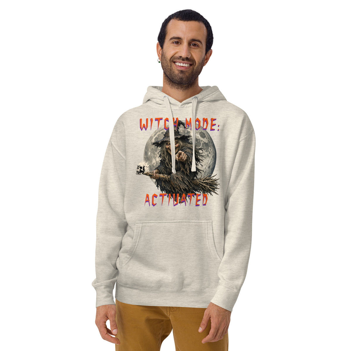 Halloween Witch Mode Unisex Hoodie — Oatmeal Heather — front