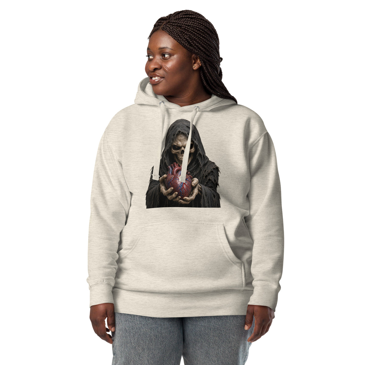 Have A Heart Skeleton Unisex Hoodie — Oatmeal Heather — front