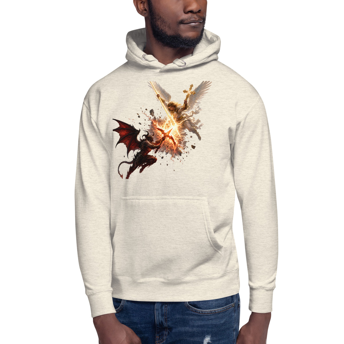 Heaven and Hell Unisex Hoodie — Oatmeal Heather — front