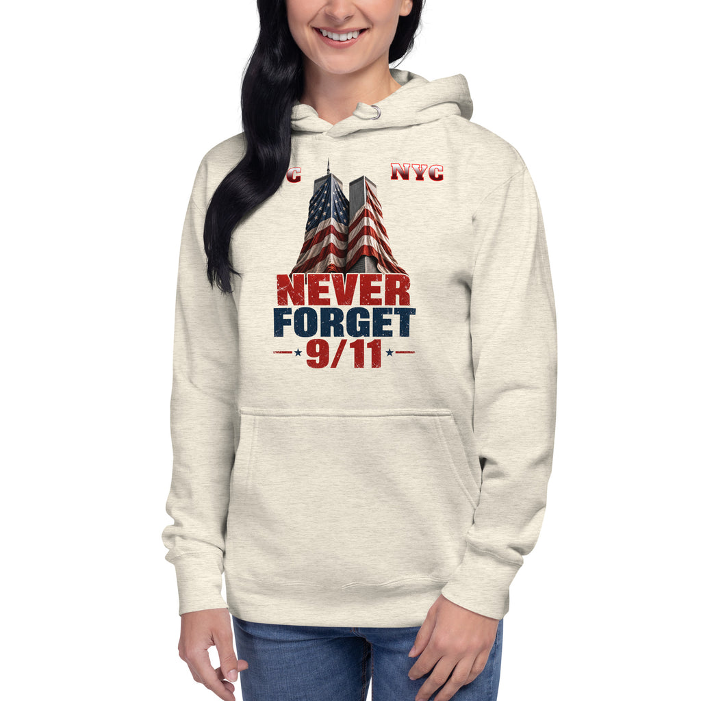 Never Forget 9/11 — WTC NYC Unisex Hoodie — Oatmeal Heather — front