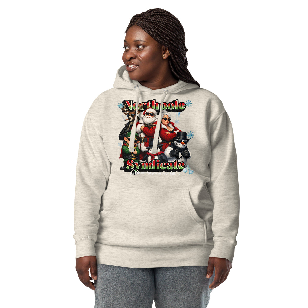 Santa’s Xmas Crew Unisex Hoodie — Oatmeal Heather — front