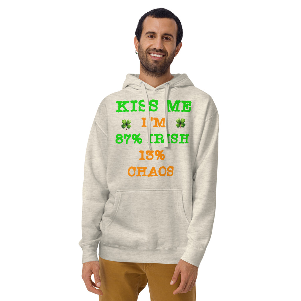 Kiss Me — Irish Chaos Unisex Hoodie — Oatmeal Heather — front