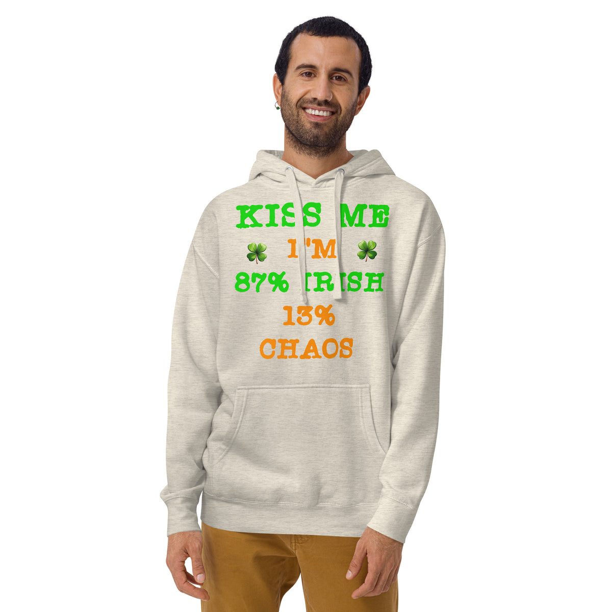 Kiss Me — Irish Chaos Unisex Hoodie — Oatmeal Heather — front