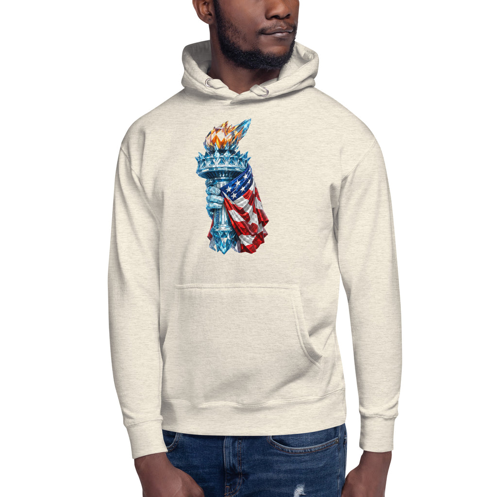 USA Liberty Ice Torch Unisex Hoodie — Oatmeal Heather — front