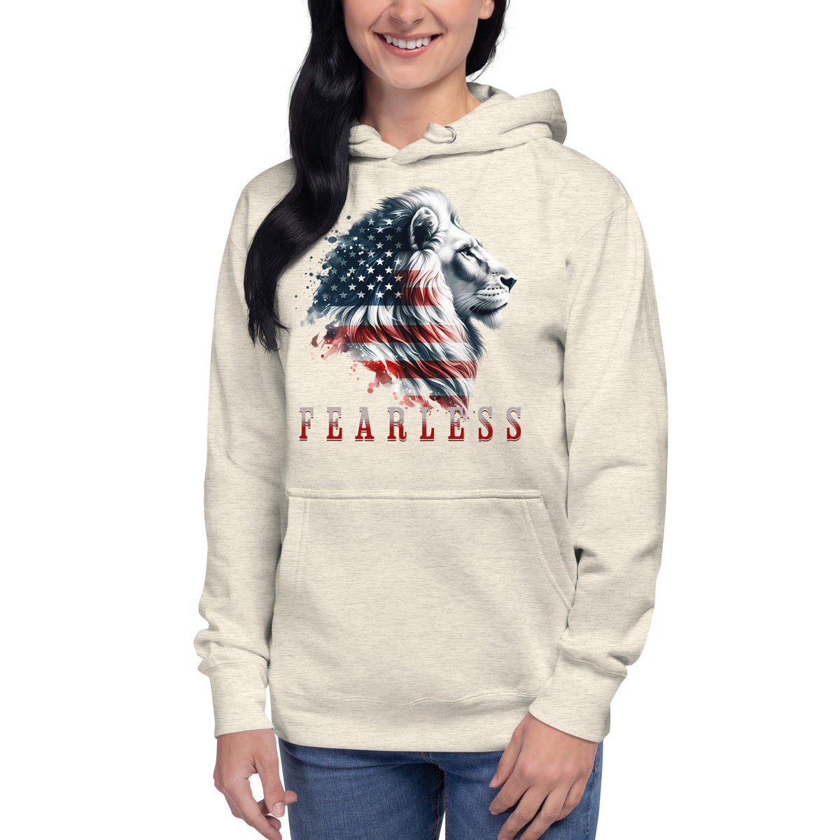 USA Lion Fearless Unisex Hoodie — Oatmeal Heather — front