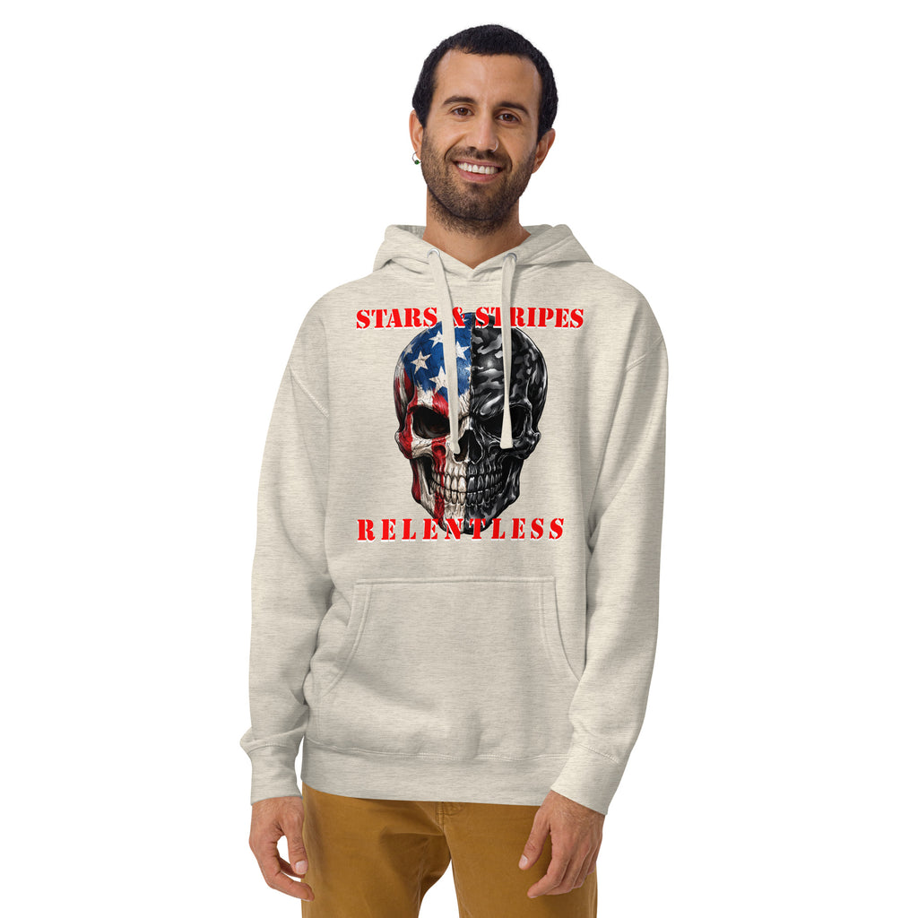 USA Patriotic Camo Skull Unisex Hoodie — Oatmeal Heather — front