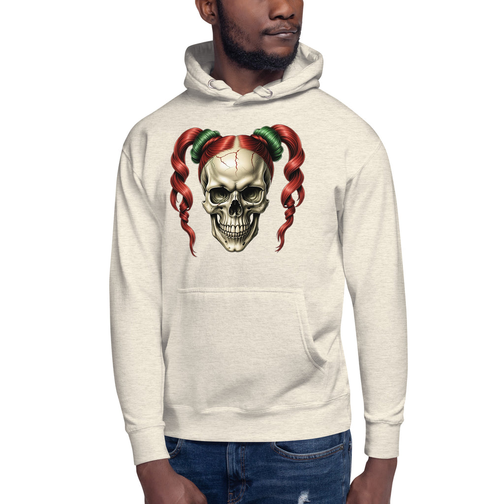 Ponytails Skull Unisex Hoodie — Oatmeal Heather — front