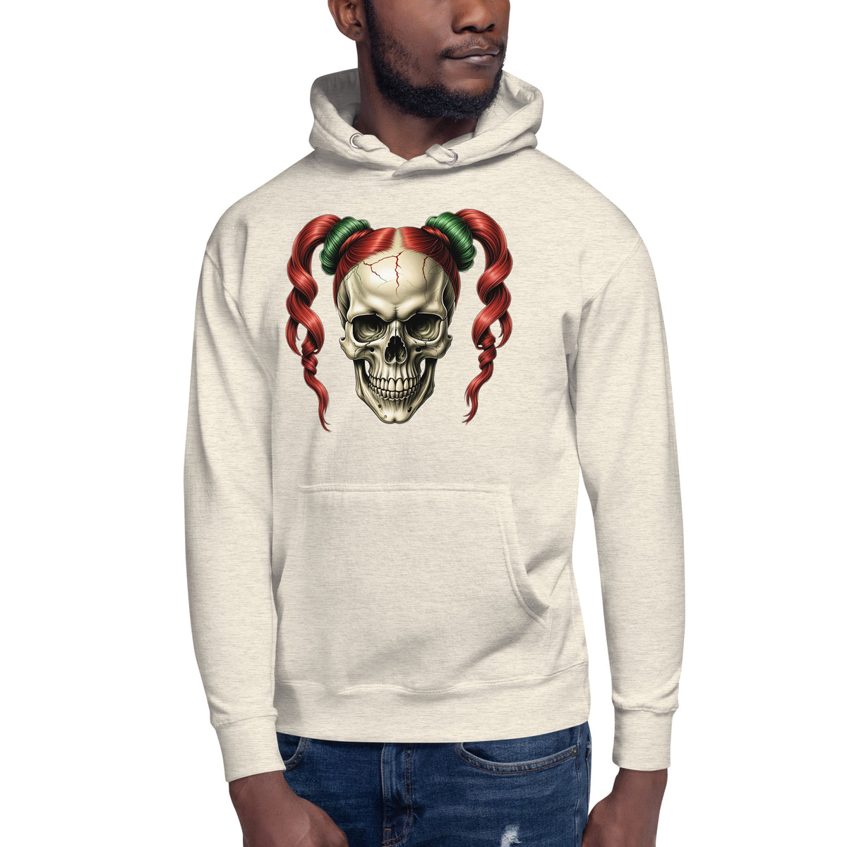 Ponytails Skull Unisex Hoodie — Oatmeal Heather — front