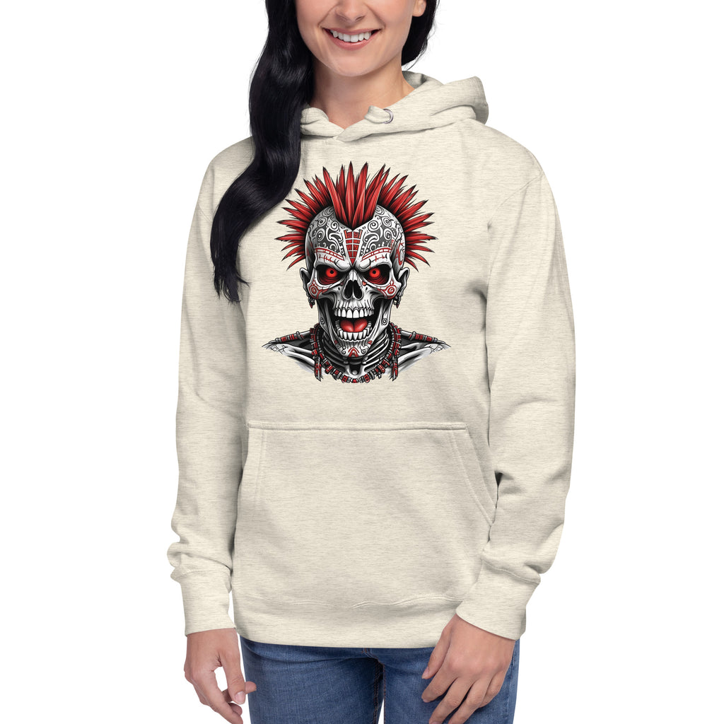 Punk Skeleton Unisex Hoodie — Oatmeal Heather — front