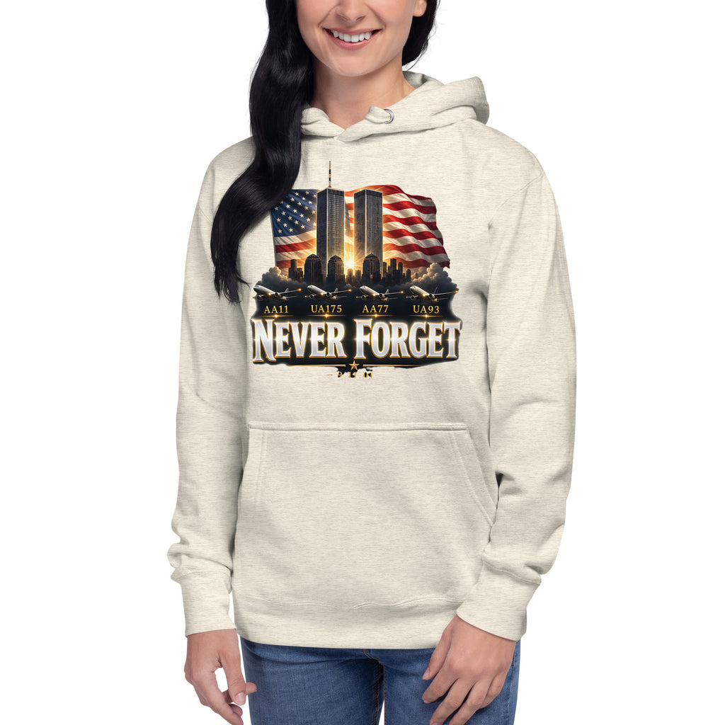 9/11 Never Forget Unisex Hoodie — Oatmeal Heather — front