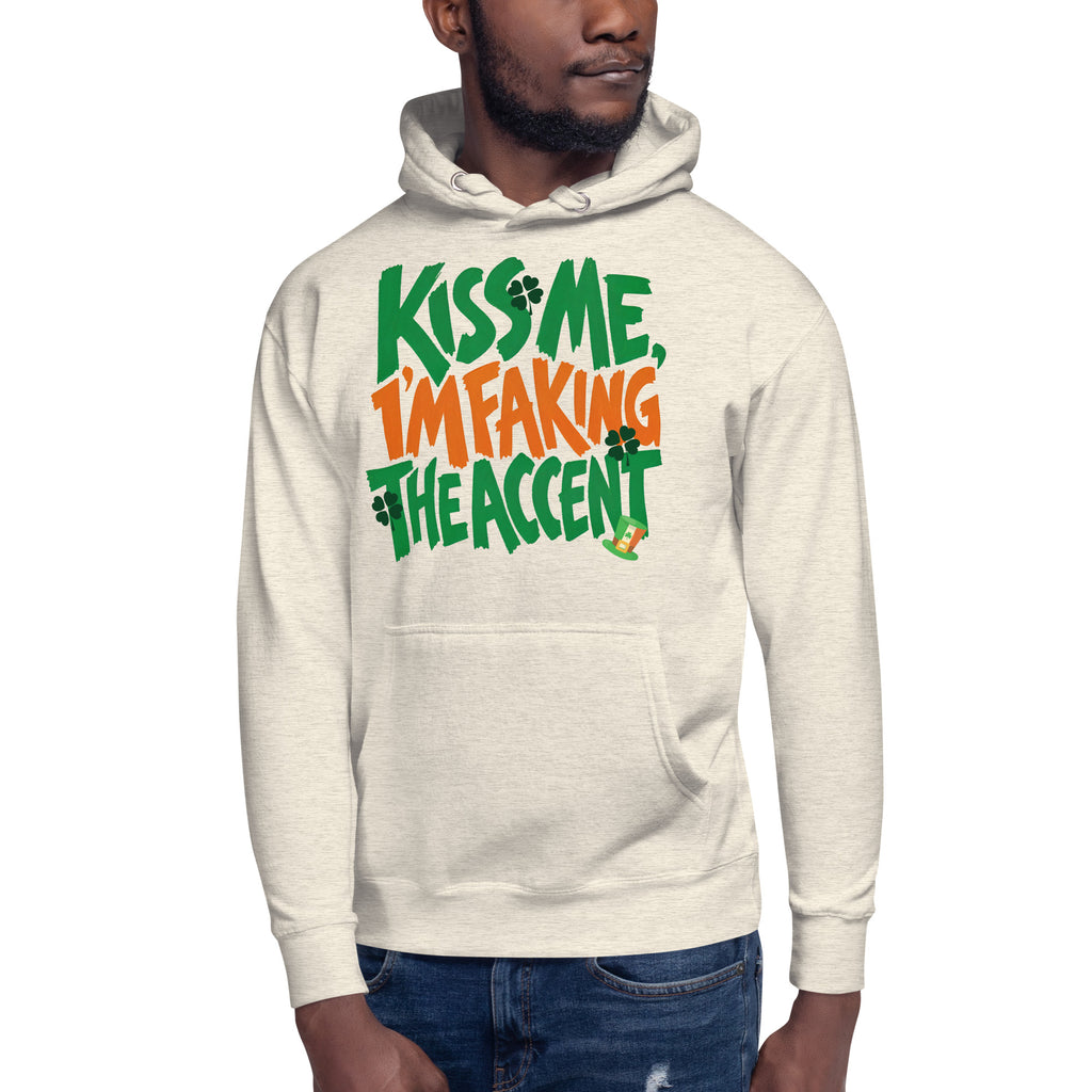Kiss Me Faking Accent Unisex Hoodie — Oatmeal Heather — front