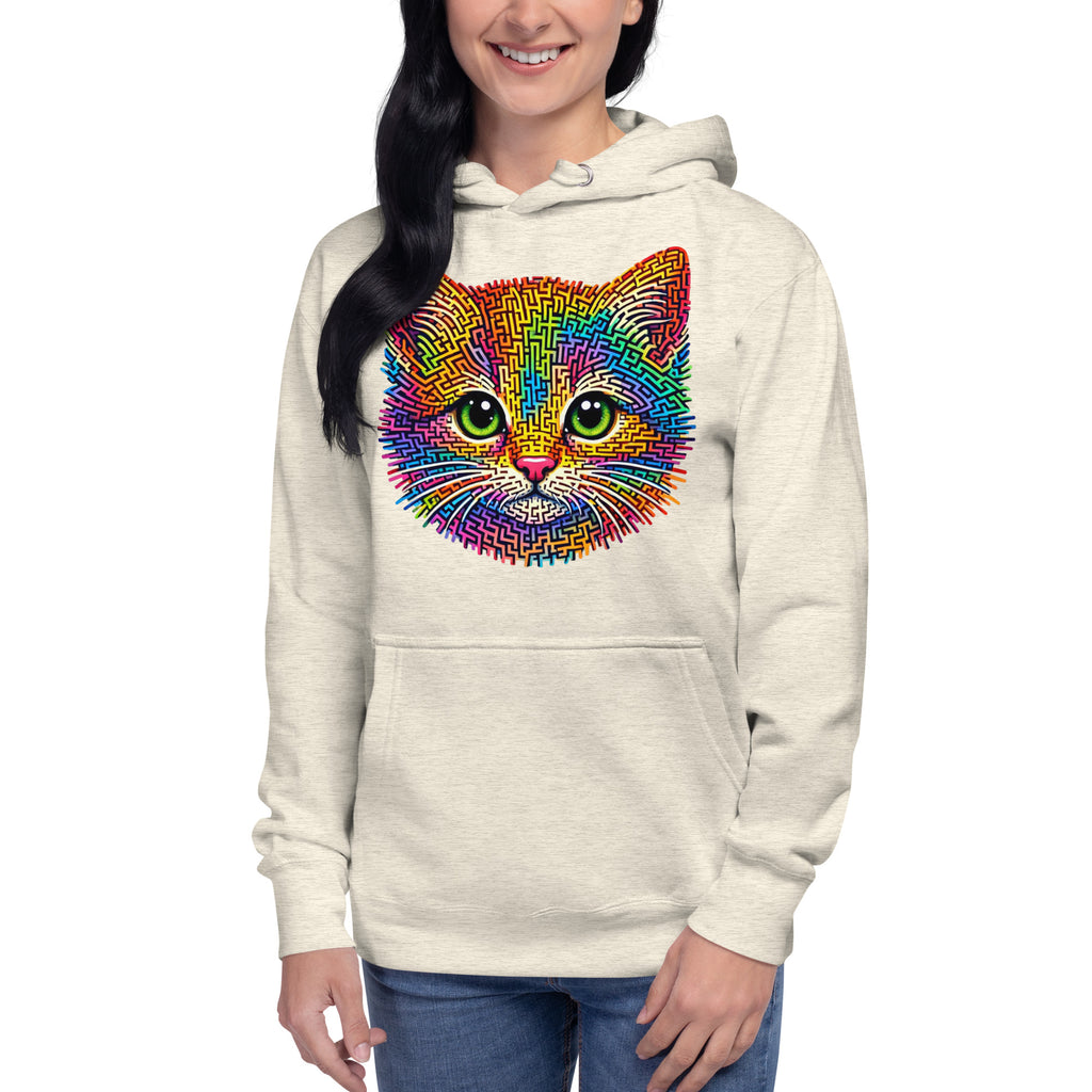 Kitten Face Maze Unisex Hoodie — Oatmeal Heather — front