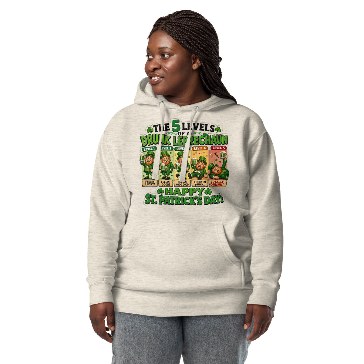 Five Levels of Leprechaun Unisex Hoodie — Oatmeal Heather — front