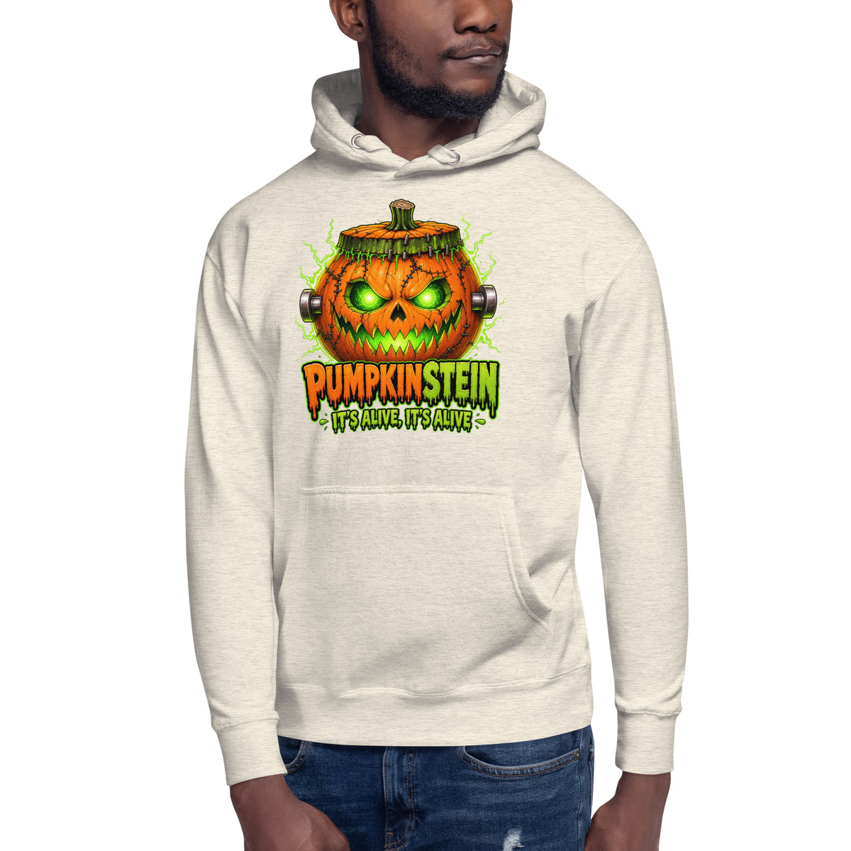 Pumpkinstein Unisex Hoodie — Oatmeal Heather — front