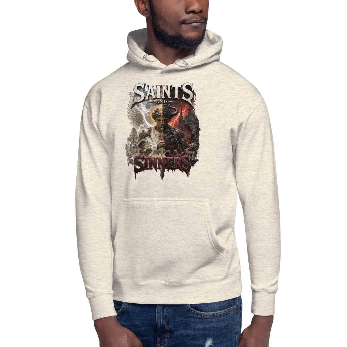 Saints and Sinners Unisex Hoodie — Oatmeal Heather — front