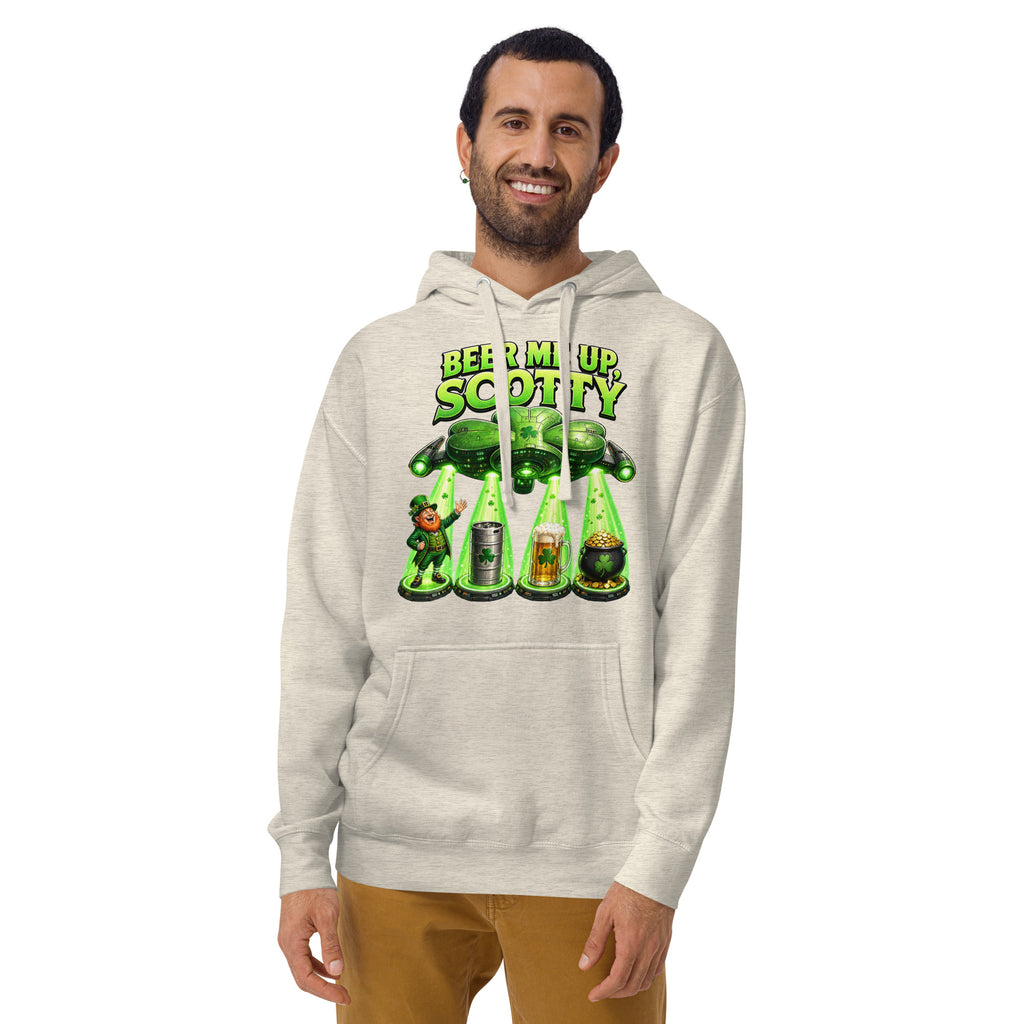 St. Patrick’s Day Spaceship Unisex Hoodie — Oatmeal Heather — front