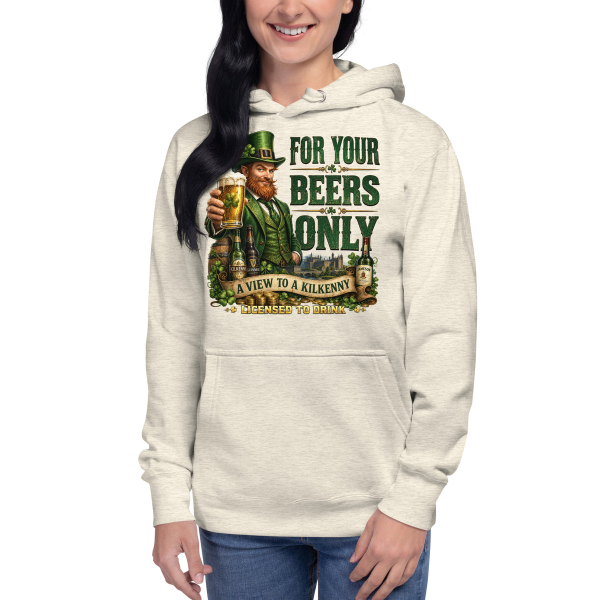For Your Beers Only Unisex Hoodie — Oatmeal Heather — front
