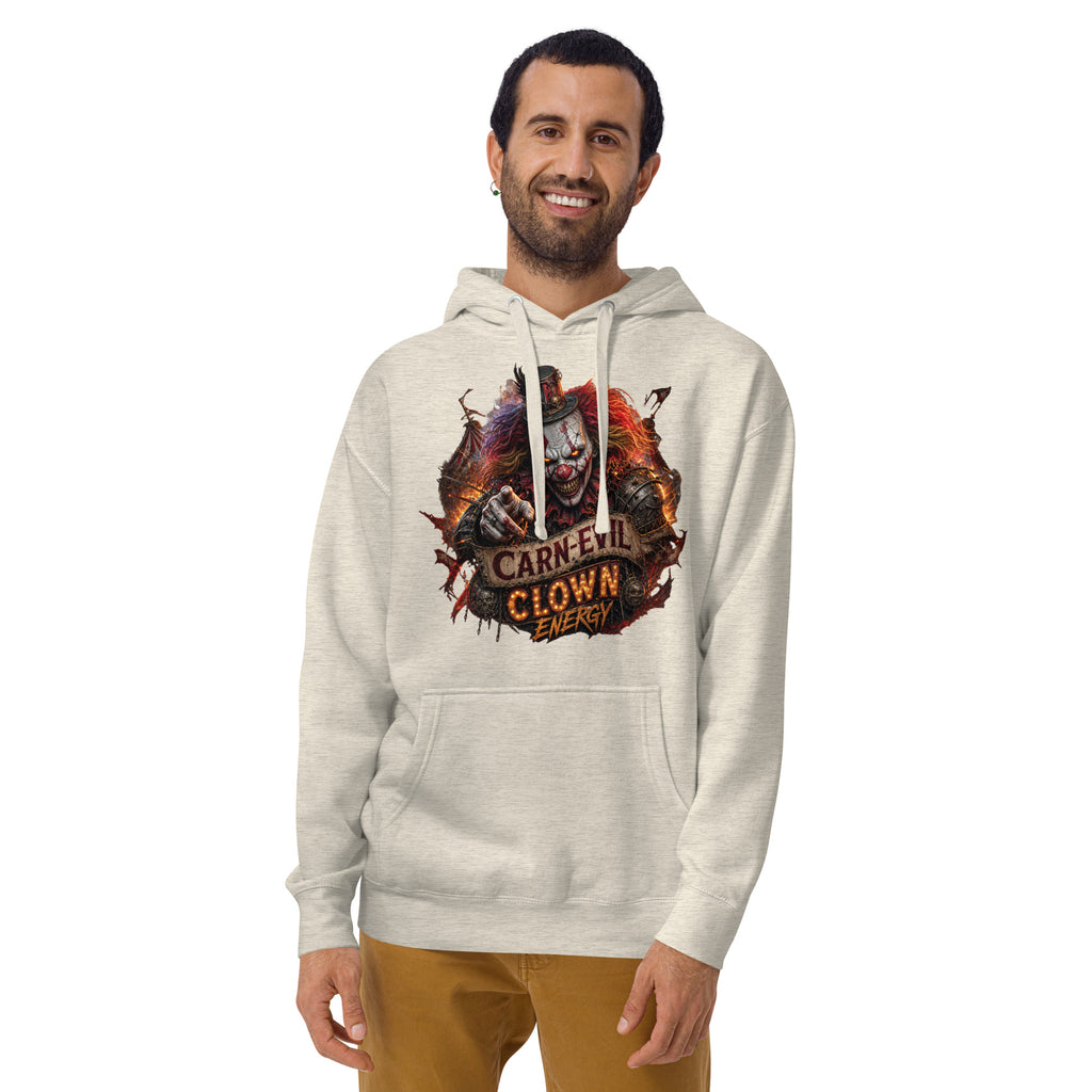 Top Hat Evil Clown Unisex Hoodie — Oatmeal Heather — front