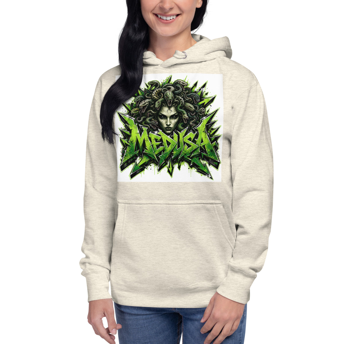 Medusa Graffiti Unisex Hoodie — Oatmeal Heather — front