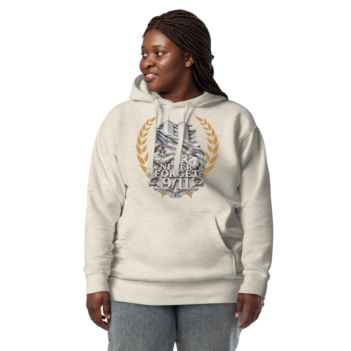 WTC NYC — Never Forget Unisex Hoodie — Oatmeal Heather — front
