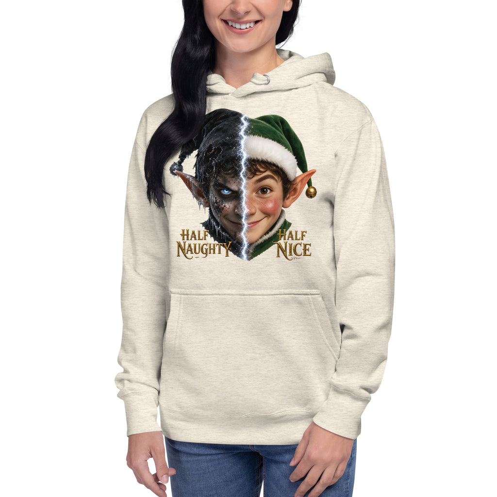 Xmas Elf Twins Unisex Hoodie — Oatmeal Heather — front