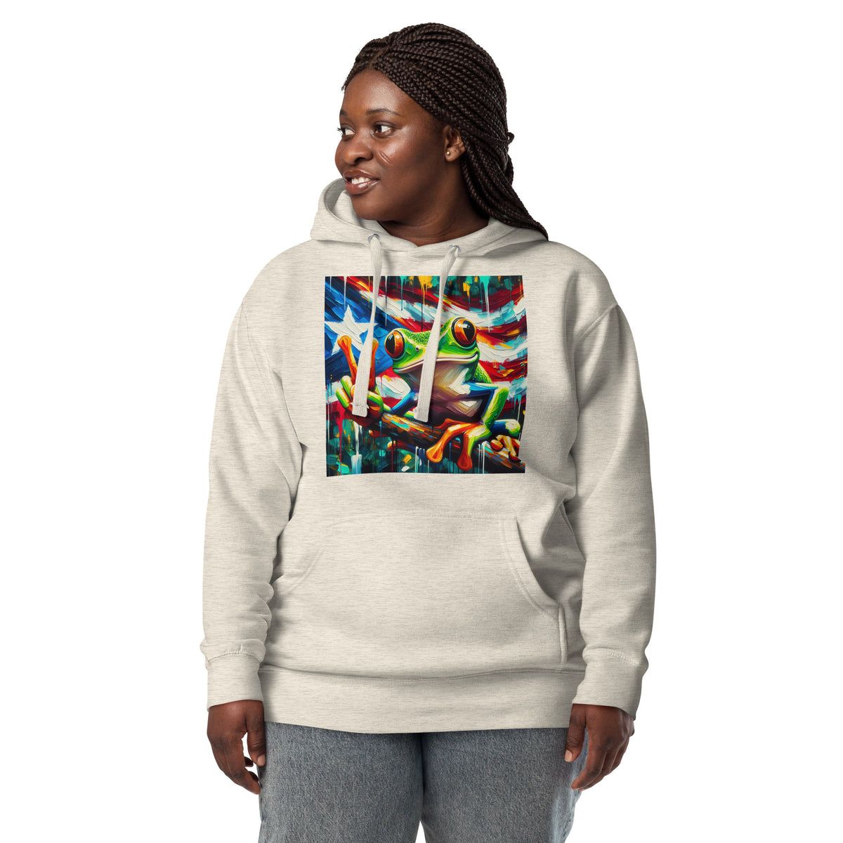 Coqui Frog Unisex Hoodie — Oatmeal Heather — front