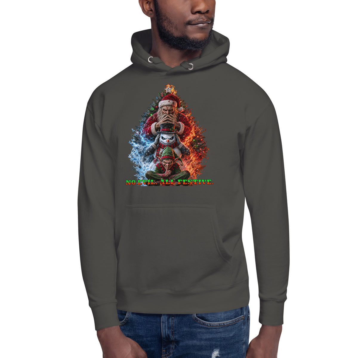 No Evil Xmas Unisex Hoodie — Vintage Black — front