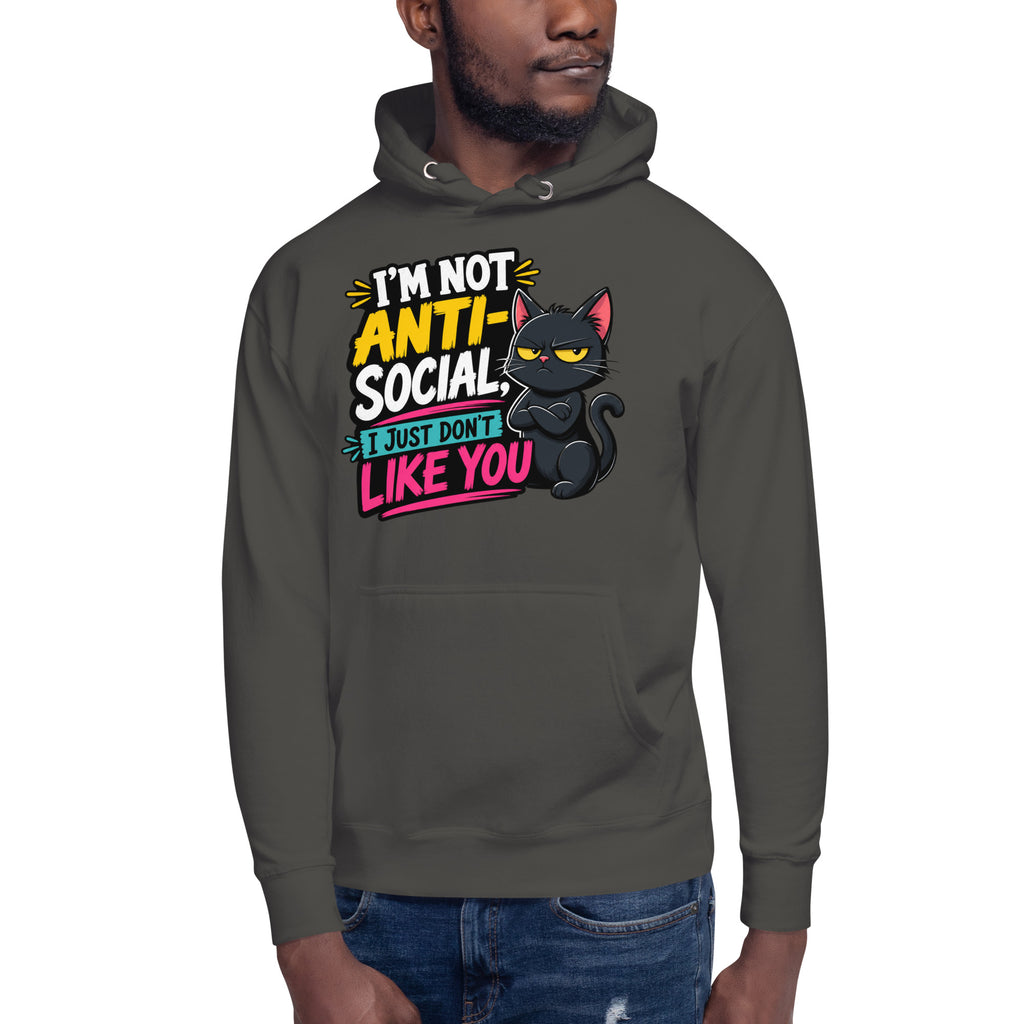 Anti Social Kitty Unisex Hoodie — Vintage Black — front