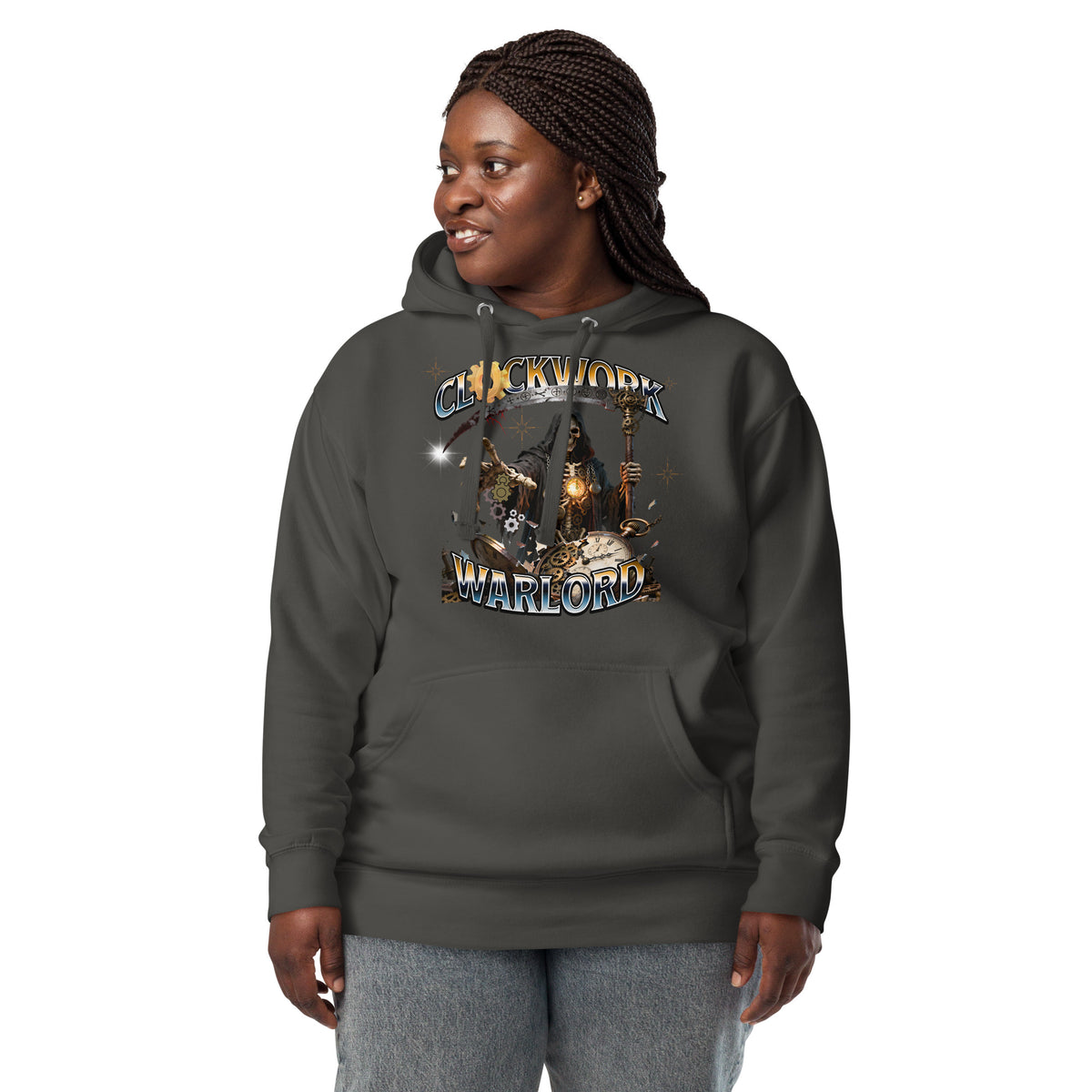 Clockwork Warlord Unisex Hoodie — Vintage Black — front