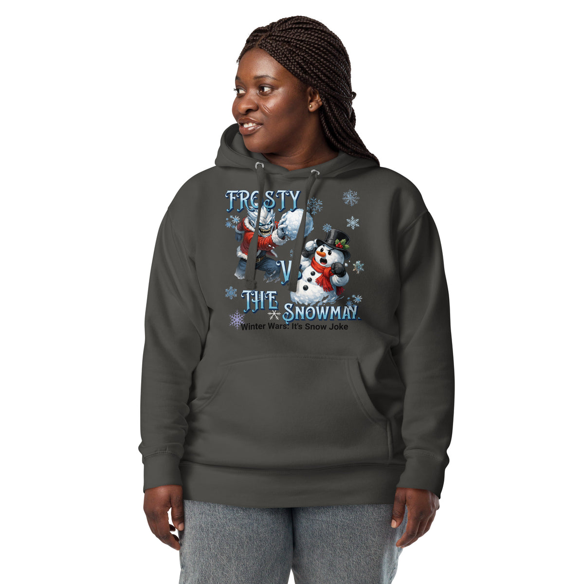 Frosty Vs The Snowman Unisex Hoodie — Vintage Black — front