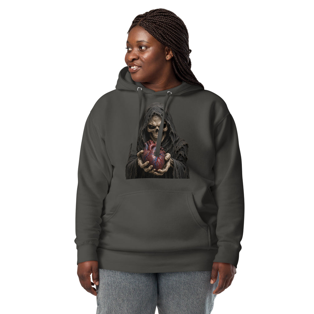 Have A Heart Skeleton Unisex Hoodie — Vintage Black — front