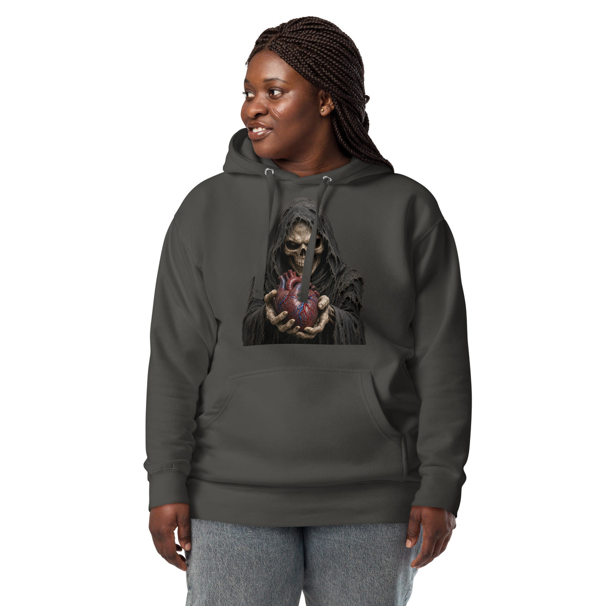 Have A Heart Skeleton Unisex Hoodie — Vintage Black — front