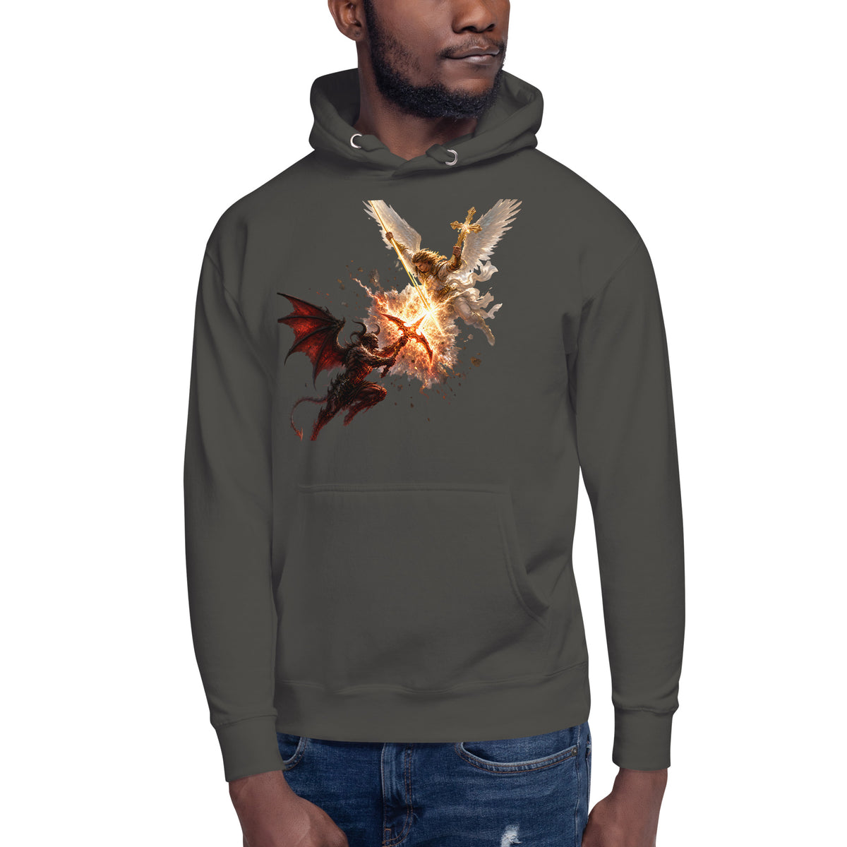 Heaven and Hell Unisex Hoodie — Vintage Black — front