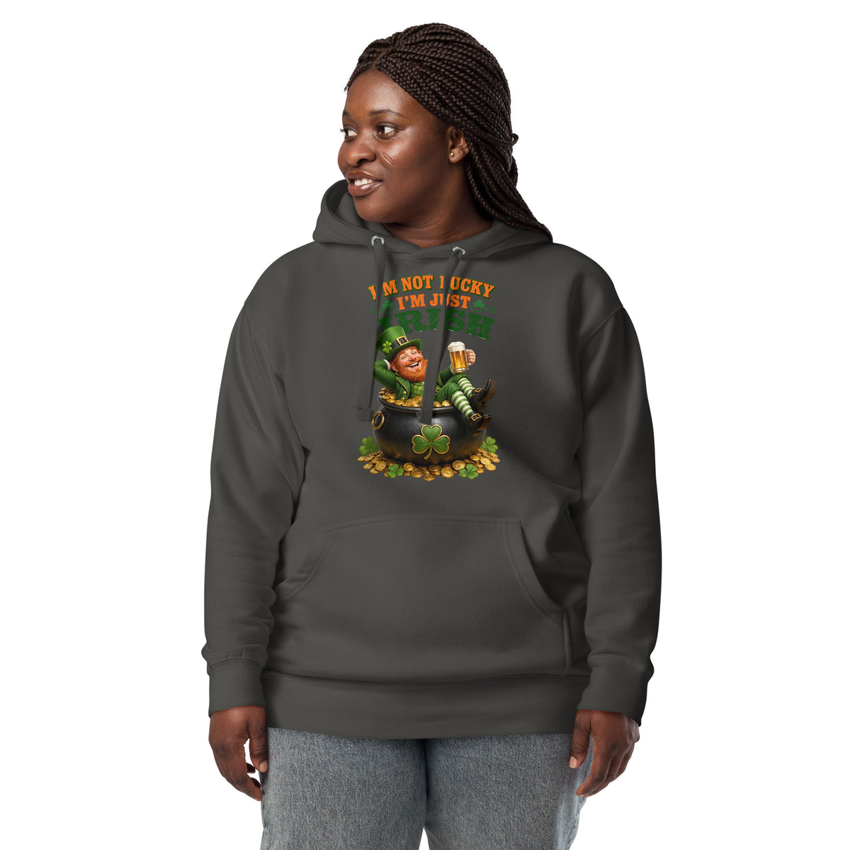 I’m Just Irish Unisex Hoodie — Vintage Black — front