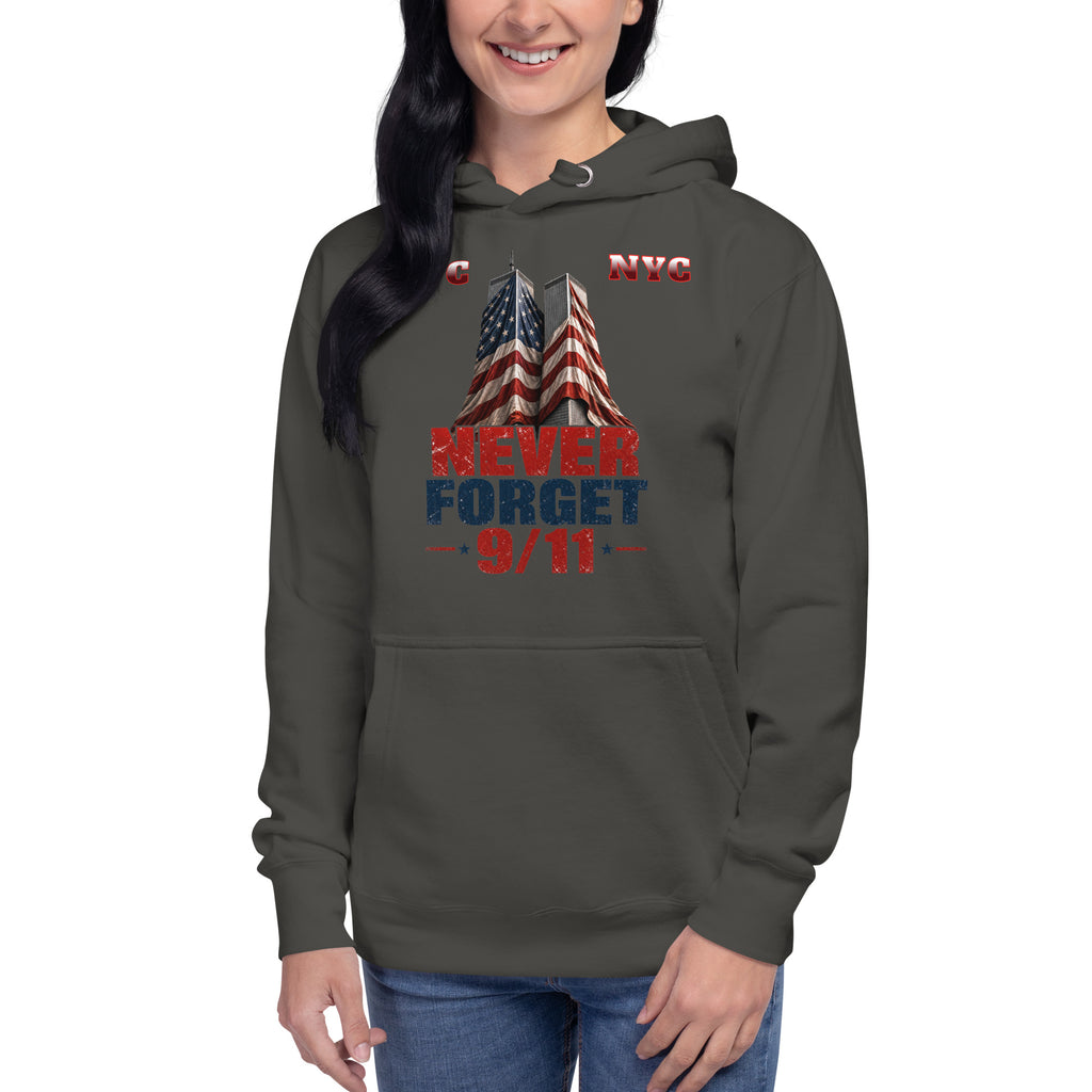 Never Forget 9/11 — WTC NYC Unisex Hoodie — Vintage Black — front