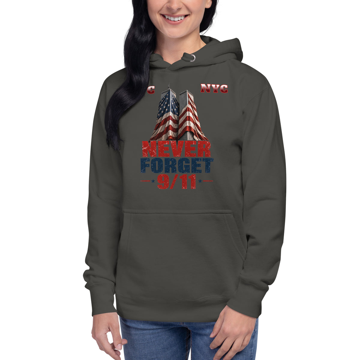 Never Forget 9/11 — WTC NYC Unisex Hoodie — Vintage Black — front