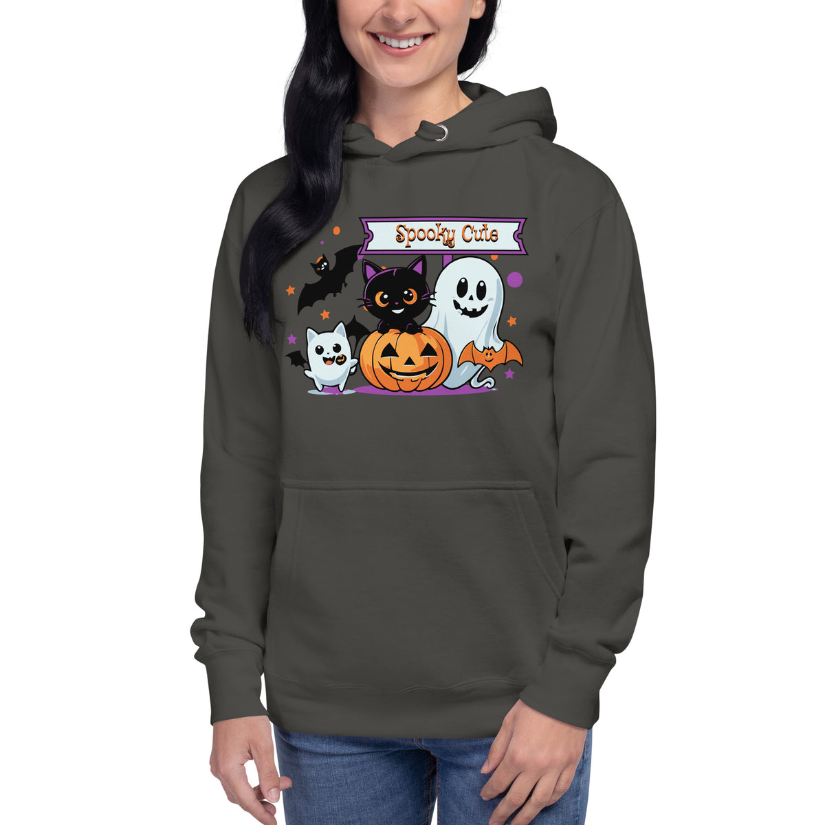 Spooky Cute Halloween Unisex Hoodie — Vintage Black — front