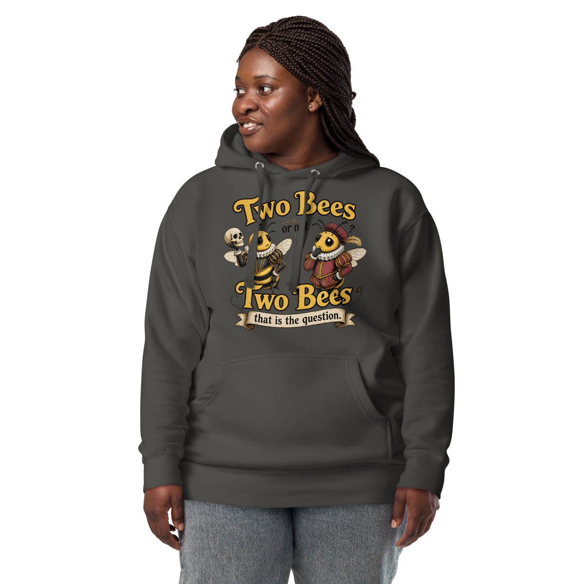 Two Bees Unisex Hoodie — Vintage Black — front