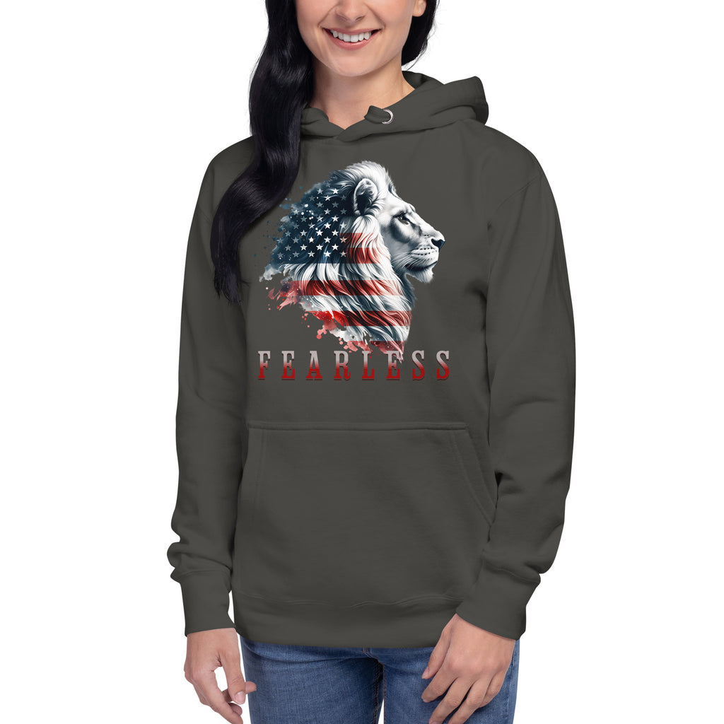 USA Lion Fearless Unisex Hoodie — Vintage Black — front