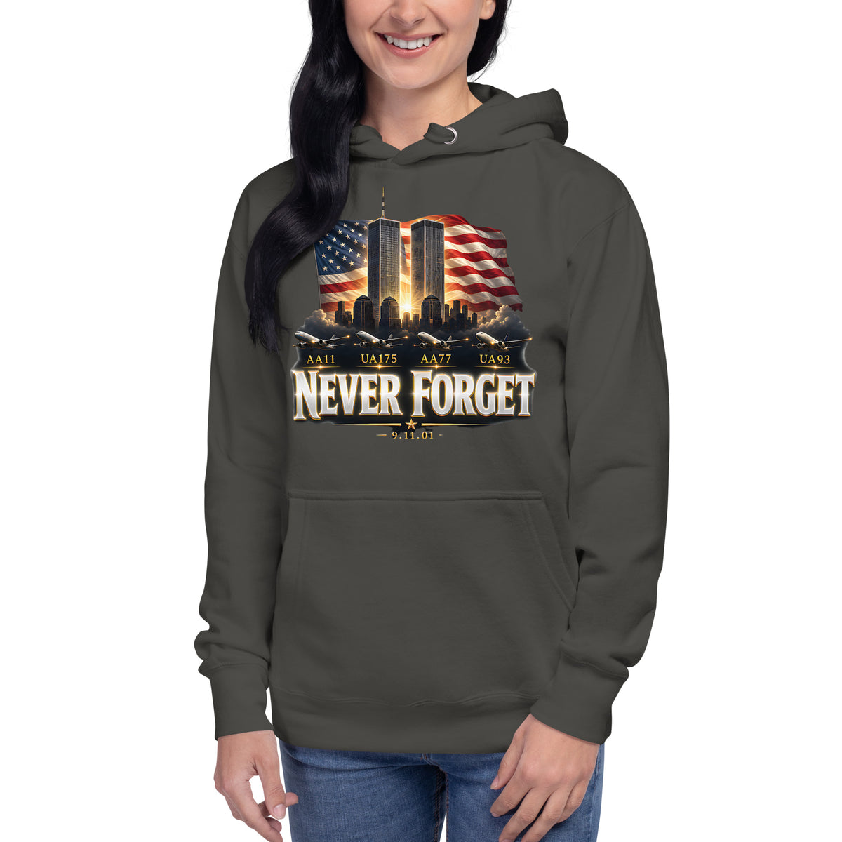 9/11 Never Forget Unisex Hoodie — Vintage Black — front