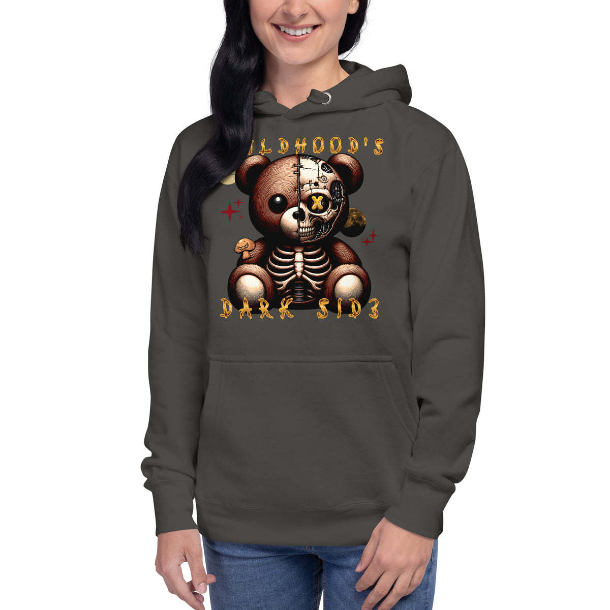 Childhood’s Dark Side Bear Series 0003 Unisex Hoodie — Vintage Black — front