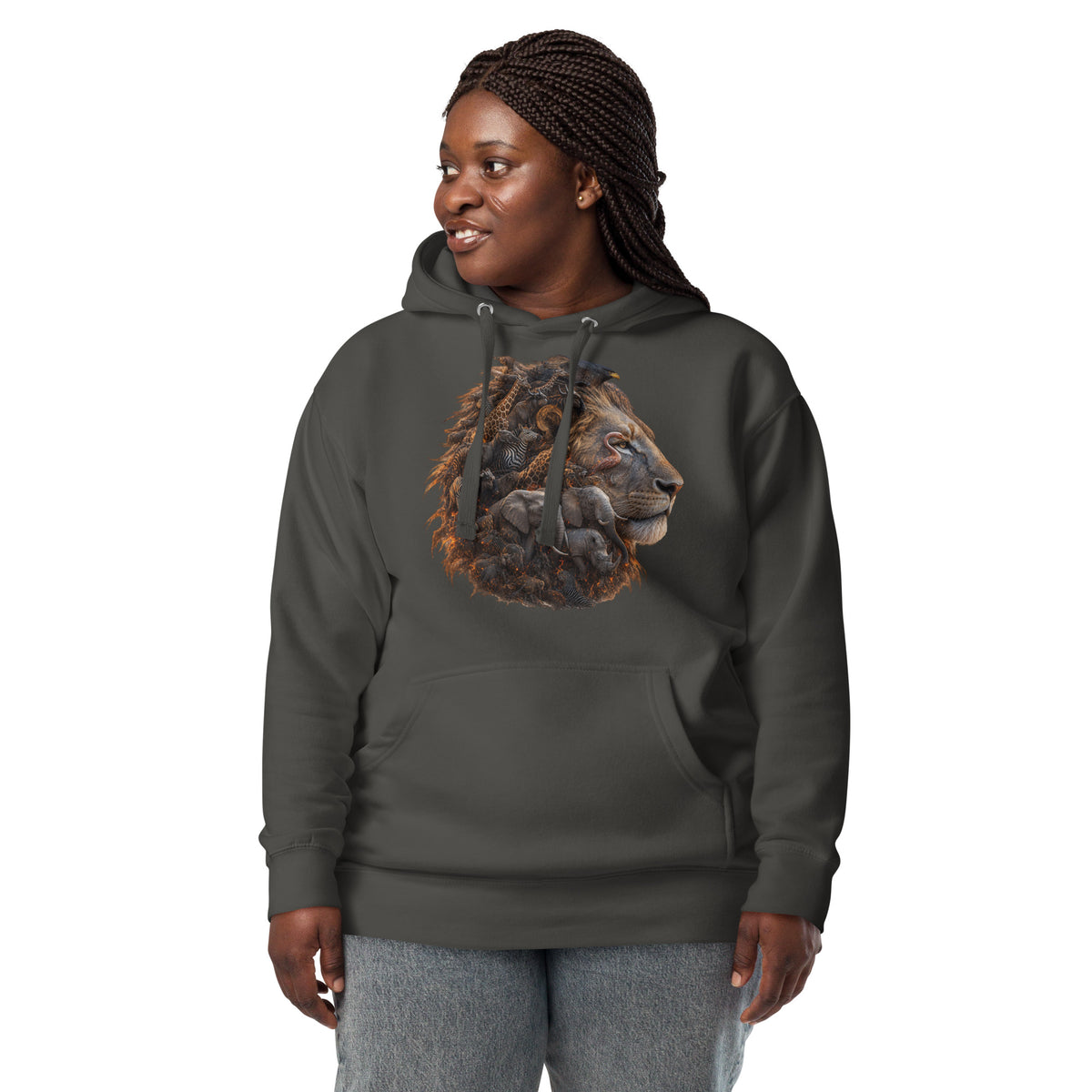 King of the Savanna Unisex Hoodie — Vintage Black — front