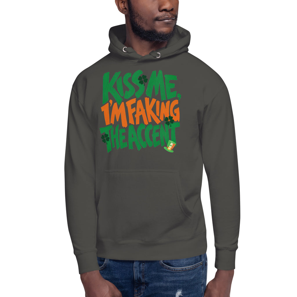 Kiss Me Faking Accent Unisex Hoodie — Vintage Black — front