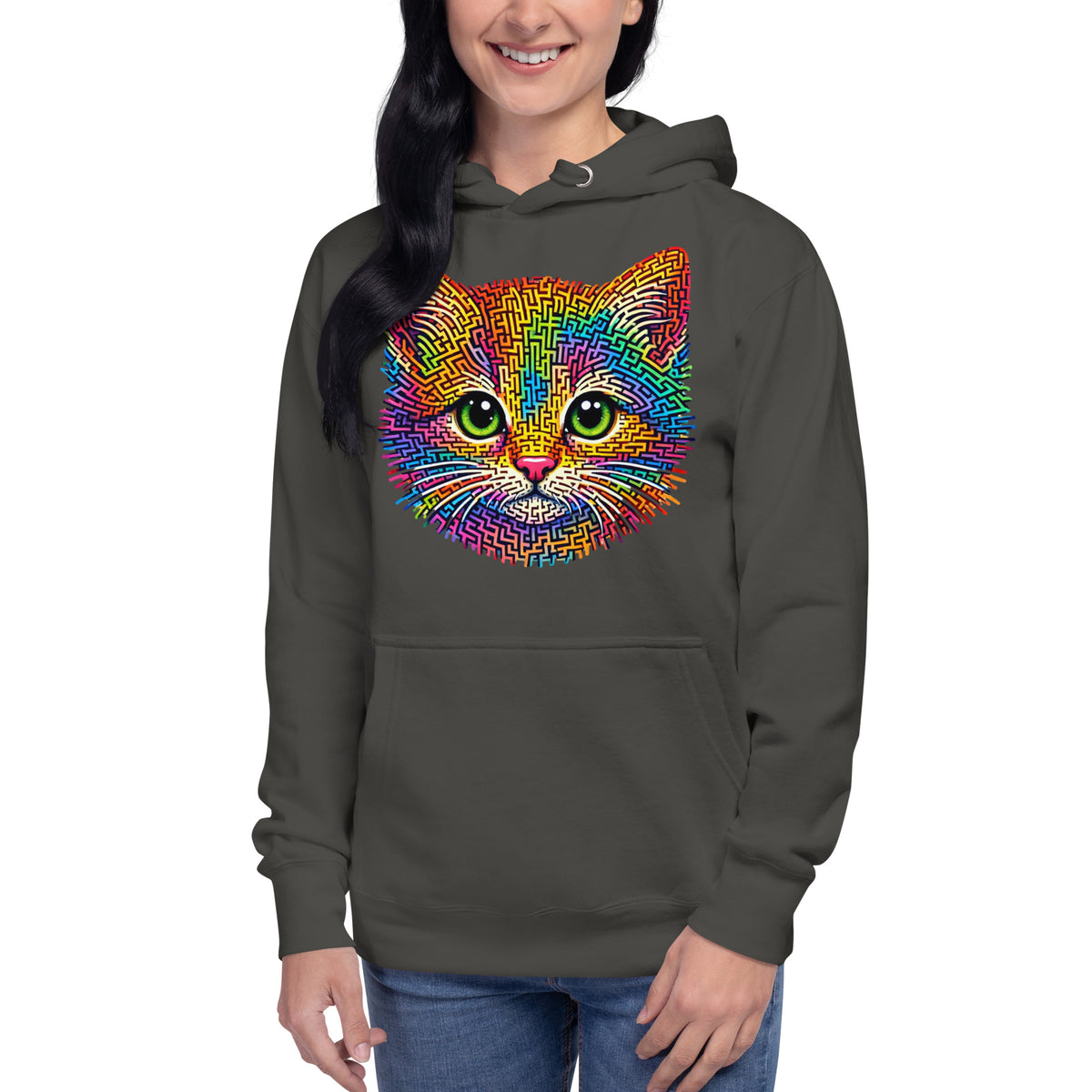 Kitten Face Maze Unisex Hoodie — Vintage Black — front