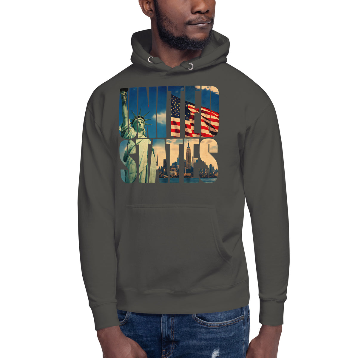 United States Unisex Hoodie — Vintage Black — front